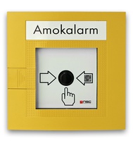 Handfeuermelder Ringbus, ABS gelb, IP52, 2-fach-Trenner, Beschriftung "Amokalarm"
